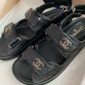 Chanel Dad Sandals. Black quilted. Size 37.5.